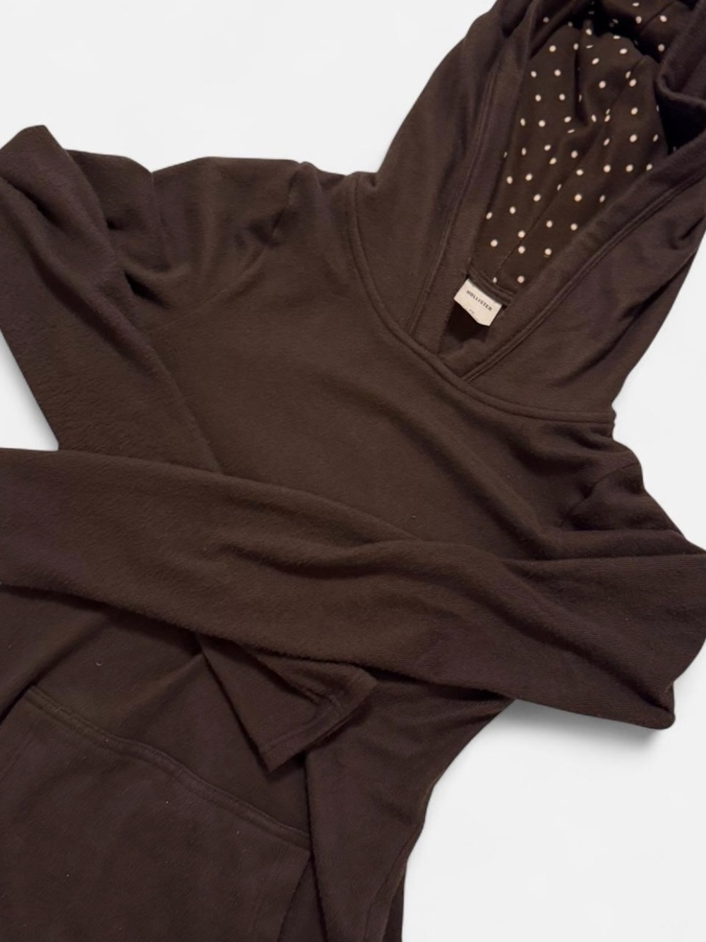 Hollister Brown Hooded Pullover with Polka-Dot Lined Hood
